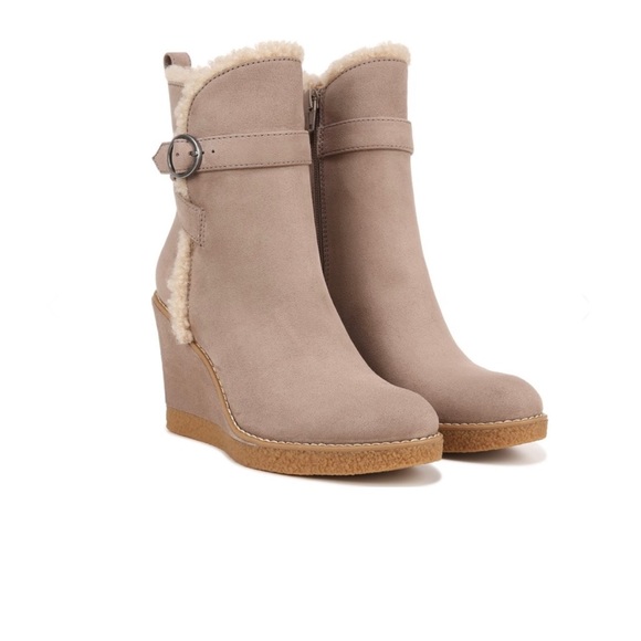 Women’s Taupe Shearling Wedge Booties - Picture 2 of 13